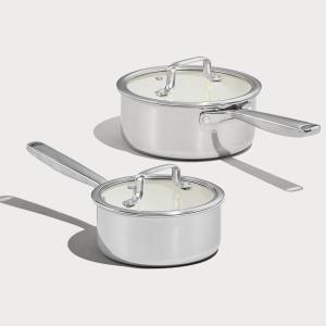 imageCAROTE 2Qt Stainless Steel Saucepan Set Ceramic Pot Sets NonStick NonToxic Kitchen Cookware Small Cooking Pots with Lids Oven Safe Induction Sauce Pan Even Heating16QT3QT