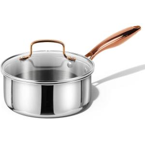 imageCAROTE 2Qt Stainless Steel Saucepan Set NonToxic 3Ply Stainless Steel Cookware Set with Lids Small Kitchen Pots Oven Safe Compatible with Induction Ceramic Gas2QT