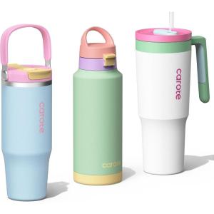 imageCAROTE 3Pack Insulated Stainless Steel Water Bottles with Upgraded Leakproof Tech Car Holder Fit ampamp ScratchResistant 323240 oz Travel Straw Tumblers Set for HomeCarOutdoor MacaronMulticolor