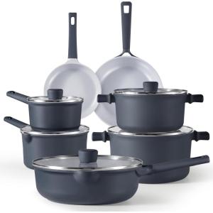 imageCAROTE Ceramic Cookware Set 12 Piece Healthy ampamp PFOAPFAS Free Nonstick Pots and Pans Set InductionCompatible Navy Blue