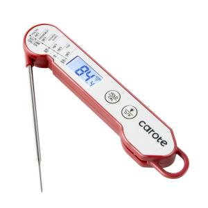 imageCAROTE Instant Read Meat Thermometer Digital 100 WaterproofAuto FlipBright LCD Screen Function for Kitchen and OutsideBBQ Turkey Candy Liquids Beef WhiteRed