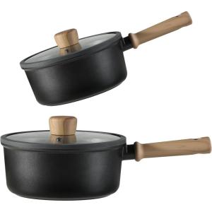 imageCAROTE Nonstick Sauce Pan Set With Lid 15Qt ampamp 26Qt Non Stick Saucepan Small Pots for Cooking Multipurpose Ultralight Titanium Small Kitchen Cooking pots Induction Compatible PFOAPFOS FreeMidnight Black