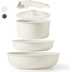 imageCAROTE Pots and Pans Set Non Stick 5pcs Cookware Sets DishwasherOvenFridge Safe Kitchen Set Space Saving Pots Set Nonstick Set with Versatile Detachable Handle Induction RV Set