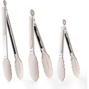 imageCAROTE Tongs for Cooking 428F Heat Resistant Locking Stainless Steel Kitchen Tongs with Non Scratch Silicone Tips Perfect for Nonstick Cookware BBQ Tongs Set of 3 7quot9quot12quot
