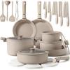 imageCAROTE 35pcs Pots and Pans Set Non Stick Cookware Set Removable Handle Pots and Pans Nonstick RV Oven Safe Cookware Induction Kitchen Cookware Set Knife Set Taupe