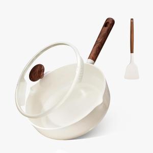 imageCAROTE Nonstick Frying Pan Skillet with Lid 11quot Ceramic Coating Deep Frying Pan 5QT Saute Pan with Colander Lid and Spatula Pan Nontoxic Healthy PFOAPFAS Free Induction Compatible White