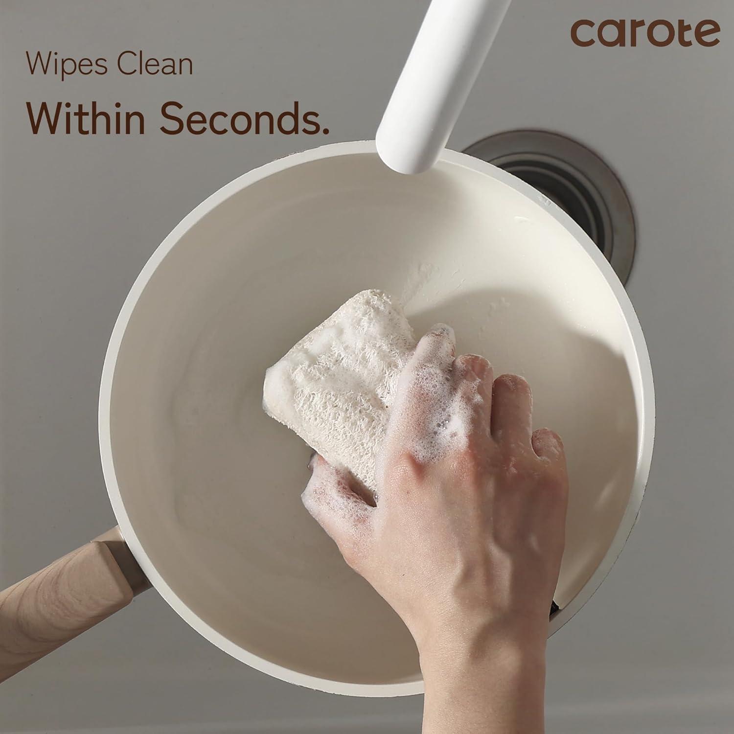 imageCAROTE 12Pcs Ceramic Pots and Pans Set Non Stick Healthy Cookware Set PFASPFOA Free Kitchen Cooking Set with Frying Pans TaupeBrown