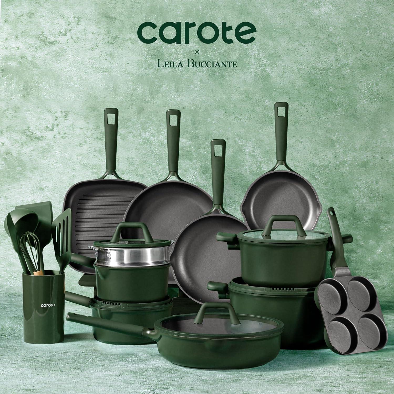 imageCAROTE 31PCS Pots and Pans Set Nonstick Cookware Set Kitchen Non Stick Induction Cookware Nontoxic Granite Cooking setGreen