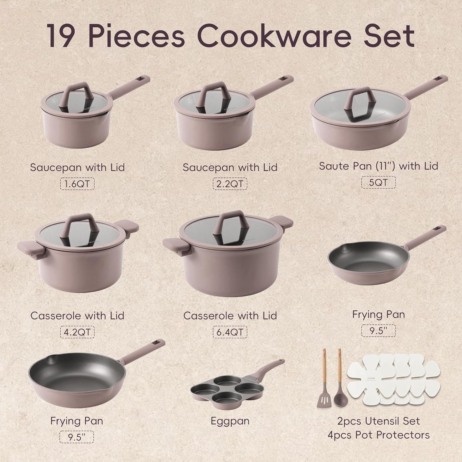 imageCAROTE 31PCS Pots and Pans Set Nonstick Cookware Set Kitchen Non Stick Induction Cookware Nontoxic Granite Cooking setPurple