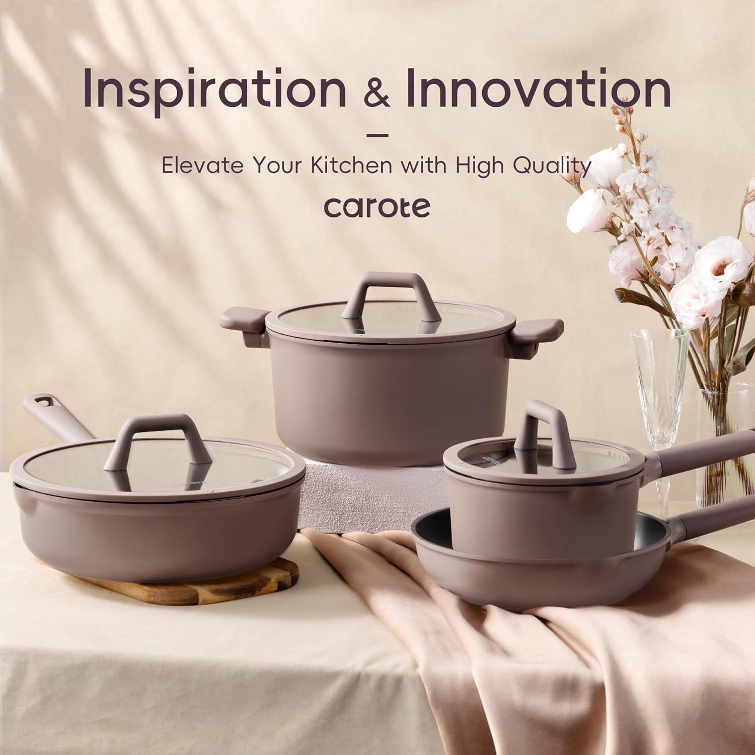 imageCAROTE 31PCS Pots and Pans Set Nonstick Cookware Set Kitchen Non Stick Induction Cookware Nontoxic Granite Cooking setPurple
