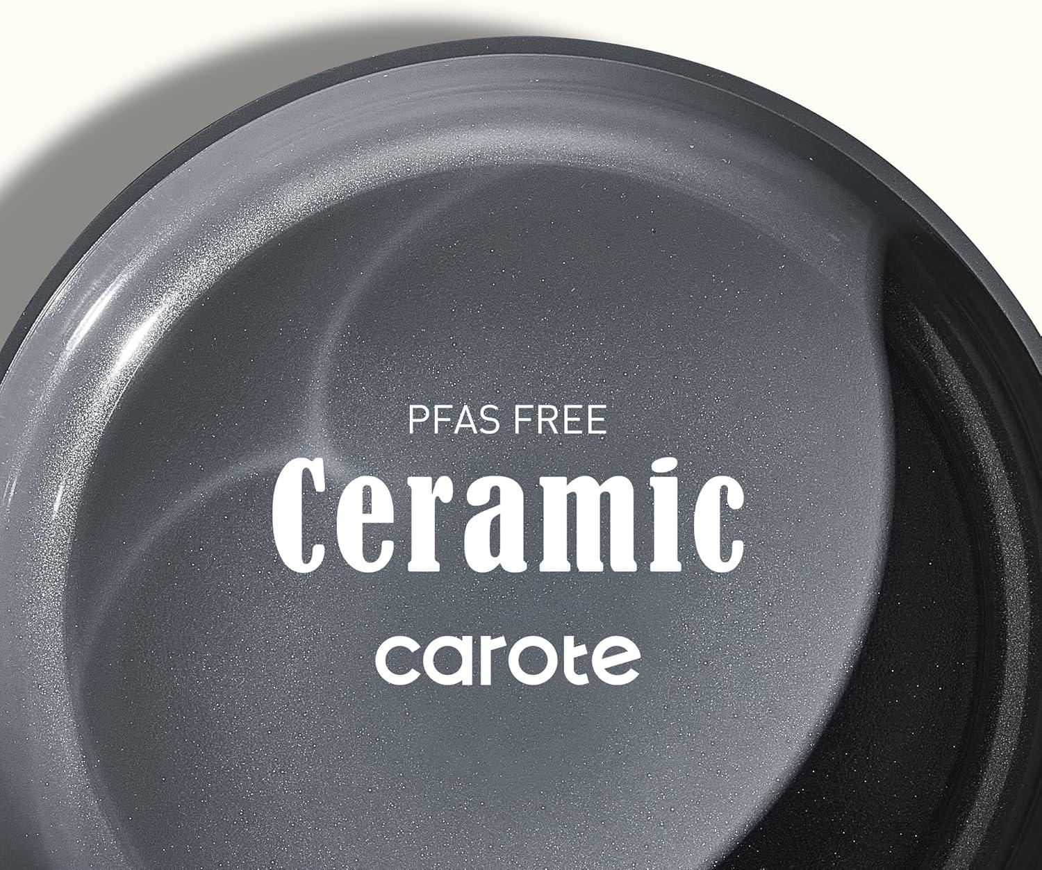 imageCAROTE Ceramic Cookwar Set Pots and Pan Set Non Stick 18 Piece Cookware Set Kitchen Cooking Set Non Toxic PFAS PTFE Free