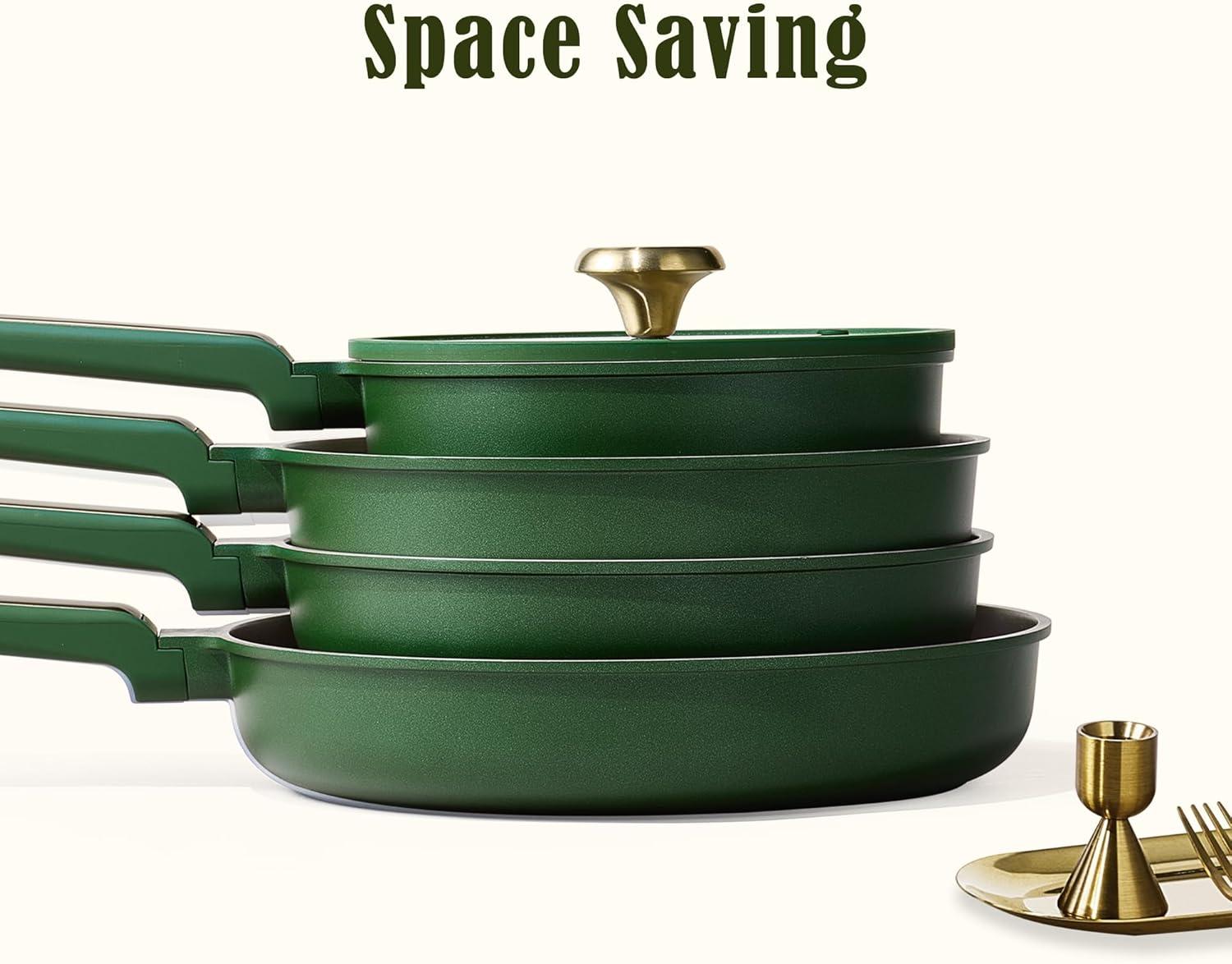 imageCAROTE Pots and Pan Set Non stick Cookware Set 18pcs NonStick Kitchen Set Induction Cookware Nontoxic Granite Cooking SetGreen