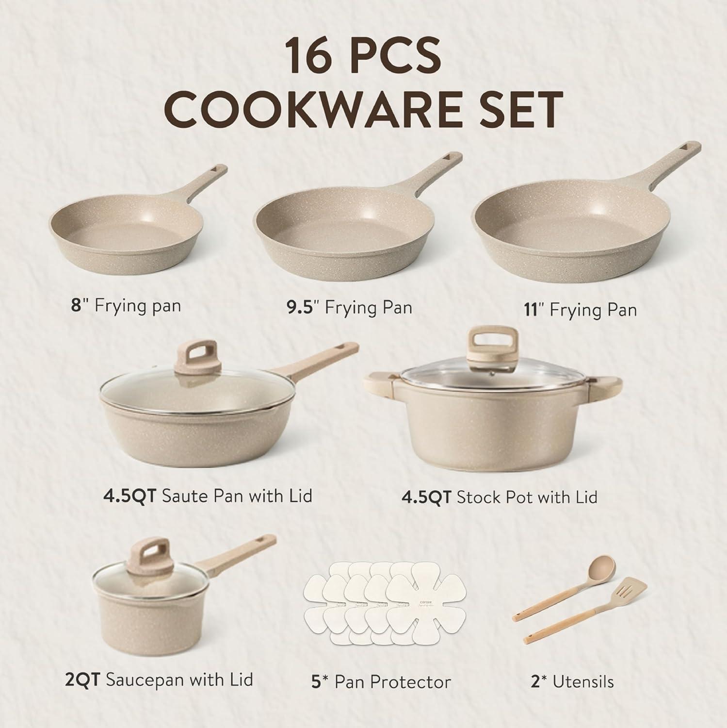 imageCAROTE Pots and Pans Set Nonstick Cookware Set Non Stick Induction Cookware Sets Kitchen Cooking Set with StayCool Handles 10 PieceTuape