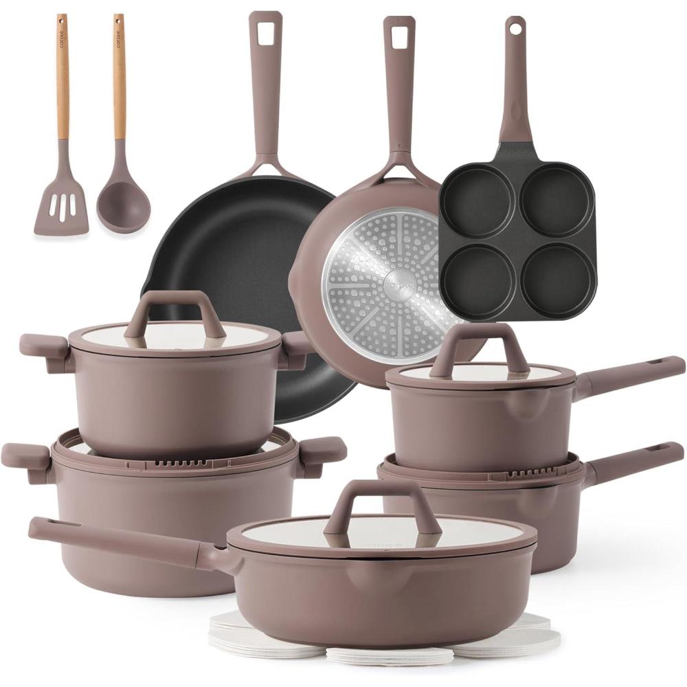 imageCAROTE 31PCS Pots and Pans Set Nonstick Cookware Set Kitchen Non Stick Induction Cookware Nontoxic Granite Cooking setPurple