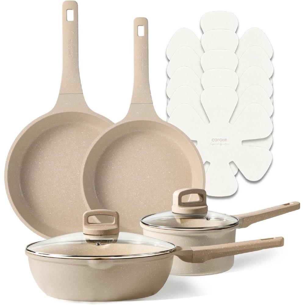 imageCAROTE Pots and Pans Set Nonstick Cookware Set Non Stick Induction Cookware Sets Kitchen Cooking Set with StayCool Handles 10 PieceTuape