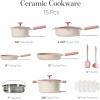 imageCAROTE Pots and Pans Set Nonstick Ceramic Cookware Set Pink Cooking Set Kitchen Induction Set with Steamer PFAS PTFE Free15 Piece