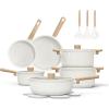 imageCAROTE 12Pcs Ceramic Pots and Pans Set Non Stick Healthy Cookware Set PFASPFOA Free Kitchen Cooking Set with Frying Pans TaupeWhite