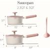 imageCAROTE 23QT ampamp 30QT Sauce Pan Sets with Lid ampamp Ladle Ceramic Nonstick Pot Set Non Toxic Saucepan with Staycool Handle Small Kitchen Cooking Pots Easy to Clean Induction Comptable PFOA FREEPink