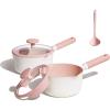 imageCAROTE 23QT ampamp 30QT Sauce Pan Sets with Lid ampamp Ladle Ceramic Nonstick Pot Set Non Toxic Saucepan with Staycool Handle Small Kitchen Cooking Pots Easy to Clean Induction Comptable PFOA FREEPink