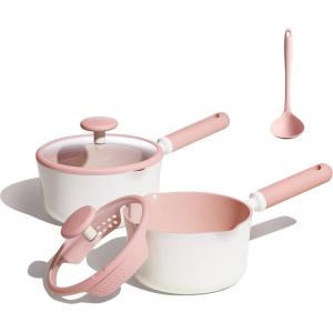 imageCAROTE 23QT ampamp 30QT Sauce Pan Sets with Lid ampamp Ladle Ceramic Nonstick Pot Set Non Toxic Saucepan with Staycool Handle Small Kitchen Cooking Pots Easy to Clean Induction Comptable PFOA FREEPink