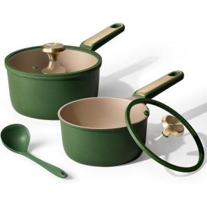 imageCAROTE 2QT ampamp 25QT Sauce Pan Sets with Lid ampamp Ladle Cooking Pots Nonstick Saucepans Cookware Set Small Kitchen Pot Induction Comptable Easy to Clean PFOA FREE BlueGreen
