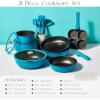 imageCAROTE 21pcs Pots and Pans Set Nonstick Cookware Set Detachable Handle Induction Kitchen Cookware Sets Non Stick with Removable Handle RV Cookware Set Peacock BluePeacock Blue