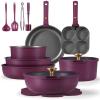 imageCAROTE 21pcs Pots and Pans Set Nonstick Cookware Set Detachable Handle Induction Kitchen Cookware Sets Non Stick with Removable Handle RV Cookware Set Peacock BlueUltra Violeta