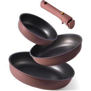 imageCAROTE 4pcs Non Stick Frying Pans 8quot10quot12 Frying Pan Egg Pan Omelet Pans with Detachable Handle Nonstick Cookware PFOA Free Induction Compatible ampamp Oven Safe Dishwasher Safe BlueBurgundy