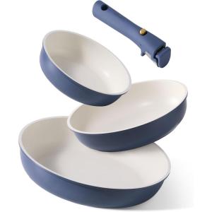 imageCAROTE 4pcs Non Stick Frying Pans 8quot10quot12 Frying Pan Egg Pan Omelet Pans with Detachable Handle Nonstick Cookware PFOA Free Induction Compatible ampamp Oven Safe Dishwasher Safe BlueBlue
