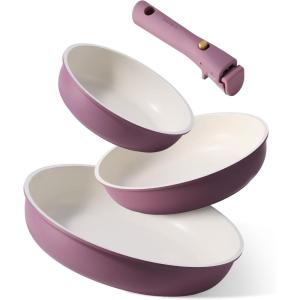 imageCAROTE 4pcs Non Stick Frying Pans 8quot10quot12 Frying Pan Egg Pan Omelet Pans with Detachable Handle Nonstick Cookware PFOA Free Induction Compatible ampamp Oven Safe Dishwasher Safe BluePurple