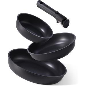 imageCAROTE 4pcs Non Stick Frying Pans 8quot10quot12 Frying Pan Egg Pan Omelet Pans with Detachable Handle Nonstick Cookware PFOA Free Induction Compatible ampamp Oven Safe Dishwasher Safe BlueBlack