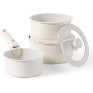 imageCAROTE 6pcs Nonstick Sauce Pan Sets with Lid 3 Sizes15QT 2QT ampamp 3QT Non Stick Cooking Pot with Detachable Handle Kitchen Sauce Pots Induction Pot PFOA FREE Dishwasher Safe PurpleCream White