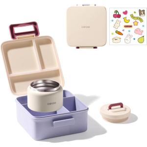 imageCAROTE Bento Box for Kids Lunch Box Kids with 8oz Thermos for Hot Food Lunch Container for Girls Boys 3 or 5 Compartments with 2 Removable Dividers BPA FreeLeak ProofDishwasher SafeBlue Purple