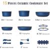 imageCAROTE BlueampampGold Ceramic Cookware Set Non Toxic PFAS Free15Pcs Pots and Pans Set Non Stick DetachableRemovable HandleKitchen Cooking Set Dishwasher Safe Nonstick Pot and Pan Induction CookwareBlueGold