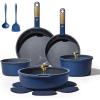 imageCAROTE BlueampampGold Ceramic Cookware Set Non Toxic PFAS Free15Pcs Pots and Pans Set Non Stick DetachableRemovable HandleKitchen Cooking Set Dishwasher Safe Nonstick Pot and Pan Induction CookwareBlueGold