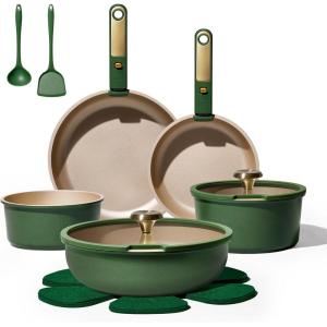 imageCAROTE BlueampampGold Ceramic Cookware Set Non Toxic PFAS Free15Pcs Pots and Pans Set Non Stick DetachableRemovable HandleKitchen Cooking Set Dishwasher Safe Nonstick Pot and Pan Induction CookwareSymphony Blue