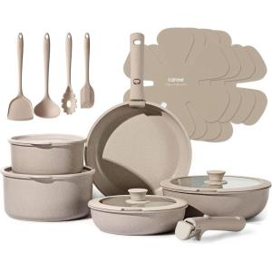 imageCAROTE 19pcs Pots and Pans Set Non Stick Nonstick Cookware Set Detachable Handle Induction Kitchen Cooking Sets with Removable Handle RV Kitchen Oven Safe Taupe19 Piece