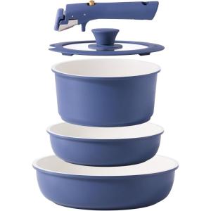 imageCAROTE 6pcs Pots and Pans Set Non Stick Cookware Sets Kitchen Set OvenFridge Safe Space Saving Pots Set Nonstick Cooking Set with Versatile Detachable Handle Induction RV Set Jet BlackBlue