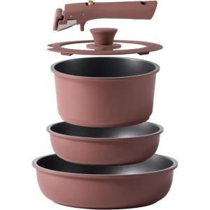 imageCAROTE 6pcs Pots and Pans Set Non Stick Cookware Sets Kitchen Set OvenFridge Safe Space Saving Pots Set Nonstick Cooking Set with Versatile Detachable Handle Induction RV Set Jet BlackBurgundy