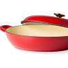 imageCAROTE 35QT Enameled Cast Iron Braiser Pan Shallow Dutch Oven Casserole Skillets NonToxic Cast Iron Pot with Lid for Grilling Searing Baking Dual Handles All Stovetop Compatible RedRed