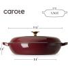 imageCAROTE 35QT Enameled Cast Iron Braiser Pan Shallow Dutch Oven Casserole Skillets NonToxic Cast Iron Pot with Lid for Grilling Searing Baking Dual Handles All Stovetop Compatible RedFig