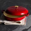 imageCAROTE 35QT Enameled Cast Iron Braiser Pan Shallow Dutch Oven Casserole Skillets NonToxic Cast Iron Pot with Lid for Grilling Searing Baking Dual Handles All Stovetop Compatible RedRed