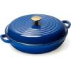 imageCAROTE 35QT Enameled Cast Iron Braiser Pan Shallow Dutch Oven Casserole Skillets NonToxic Cast Iron Pot with Lid for Grilling Searing Baking Dual Handles All Stovetop Compatible RedBlue