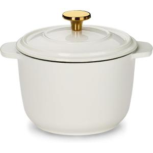 imageCAROTE 2QT Enameled Cast Iron Rice Pot NonToxic Small Dutch Oven with Lid for Rice Grains Soup Sourdough Bread Baking Braising Roasting Dual Handles All Stovetop Compatible Oven Safe WhiteWhite