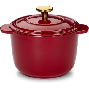 imageCAROTE 2QT Enameled Cast Iron Rice Pot NonToxic Small Dutch Oven with Lid for Rice Grains Soup Sourdough Bread Baking Braising Roasting Dual Handles All Stovetop Compatible Oven Safe WhiteRed