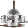 imageCAROTE TriPly Stainless Steel Sauce Pan with Detachable Handle15QT Saucepan2QT ampamp 3QT Saucepan with Lid 8PCS NonToxic Induction Kitchen Stainless Steel PotRemovable HandleOven SafeWoodgrain13pcs