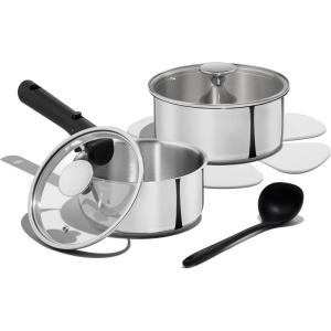 imageCAROTE Stainless Steel Sauce Pan Set with Lids 15QT ampamp 2QT Stainless Steel Pot with Detachable Handle 8PCS3ply BaseNonToxic Induction Kitchen Cookware Removable Handle Oven Safe