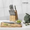 imageCAROTE 12Piece Knife Set AllStainless Steel Knife Block Set Kitchen Knives with Wooden Block RazorSharp and Ergonomic Dishwasher Safe