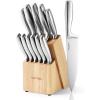 imageCAROTE 12Piece Knife Set AllStainless Steel Knife Block Set Kitchen Knives with Wooden Block RazorSharp and Ergonomic Dishwasher Safe