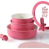 imageCAROTE 18Pcs Ceramic Cookware Set with Detachable Handle Pots and Pans Set Non Stick Non Toxic Kitchen Cooking Sets with StandUp Lid PFAS and PFOA Free Oven Safe Induction Ready PinkPink with standon lid